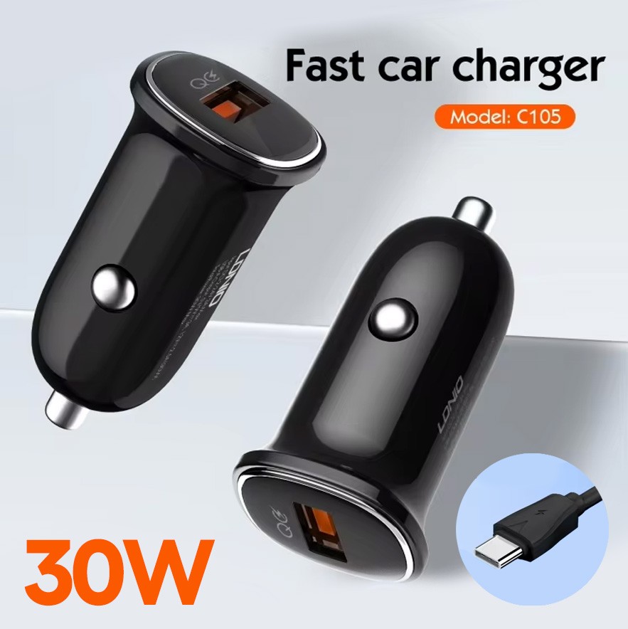 Auto punjac LDNIO C105, QC3.0, 30W USB Type C crni cena 2000 din slika