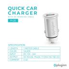 Auto punjac Pluginn PI-20 QC 3.0, 3A, 18W, sa Type C kablom srebrni slika 2