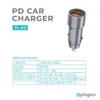 Auto punjac Pluginn PI-40, PD 20W, QC 3.0 18W, sa lightning kablom sivi slika 2