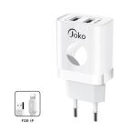 Kucni punjac KONFULON JK72, 2xUSB, 2.4A,12W, sa iPhone lightning kablom beli cena 3000 din slika