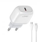 Kucni punjac LDNIO A1209C PD, 20W sa Type C na iPhone lightning kablom beli slika 3
