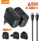 Kucni punjac sa adapterima LDNIO Q366 GaN QC3.0, 2xPD3.0 PPS 65W sa Type C na Type C kablom crni cena 6000 din slika