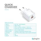 Kucni punjac Pluginn PI-D73, QC3.0 PD3.0, PPS, USB-PD 18W+20W, 38W (total) sa PD iPhone lightning kablom beli CE slika 2