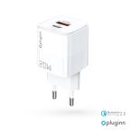 Kucni punjac Pluginn PI-D73, QC3.0 PD3.0, PPS, USB-PD 18W+20W, 38W (total) sa PD Type C kablom beli CE cena 3000 din slika