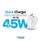 Kucni punjac Teracell Evolution TC-19, GAN, QC, PD Fast charging 45W beli CE cena 4000 din slika