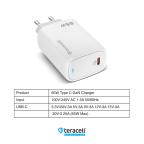Kucni punjac Teracell Evolution TC-20, GAN, PD Fast charging 65W beli CE slika 3